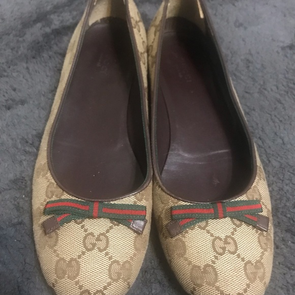 Auth Brown&Beige GG Mono Canvas Ballet Flat161837 - Picture 1 of 7